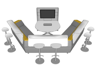 现代简约吧台草图大师模型，吧台sketchup模型下载