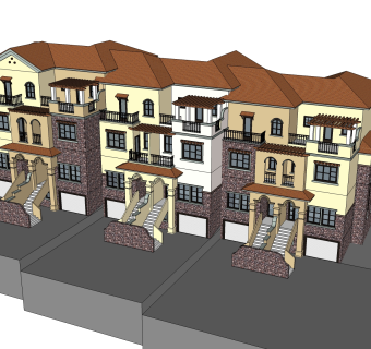 欧式联排别墅居住su模型，别墅sketchup模型下载