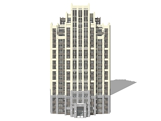 新古典高层住宅楼su模型下载，住宅楼草图大师模型