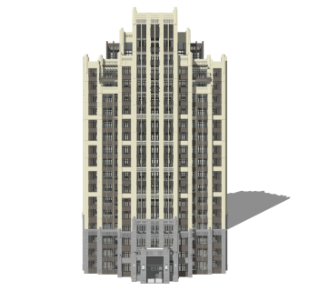 新古典高层住宅楼su模型下载，住宅楼草图大师模型