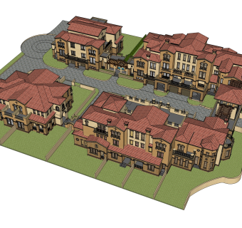 欧式联排别墅su模型，别墅sketchup模型下载