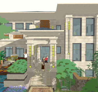 欧式别墅外观草图大师模型，别墅外观sketchup模型免费下载