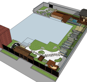 日式庭院草图大师模型，庭院SU模型下载