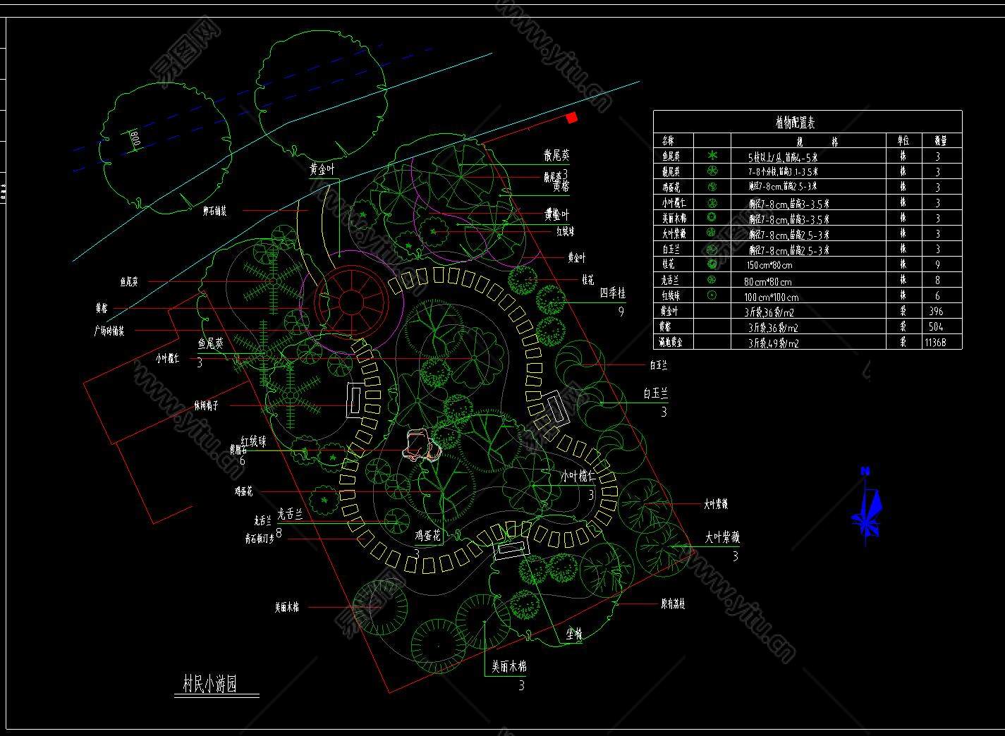 园林设计花园CAD施工平面图，花园CAD施工图下载 - 易图网
