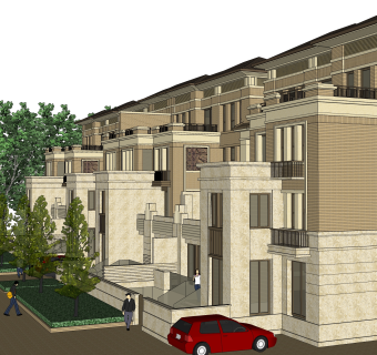 新古典连排别墅su模型下载，sketchup别墅草图大师模型