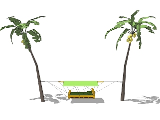 现代户外椰子树固定秋千草图大师模型，户外椰子树固定秋千sketchup模型免费下载