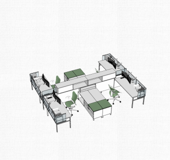 现代屏风卡位办公桌草图大师模型，办公桌skp模型下载