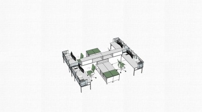 现代屏风卡位办公桌草图大师模型，办公桌skp模型下载