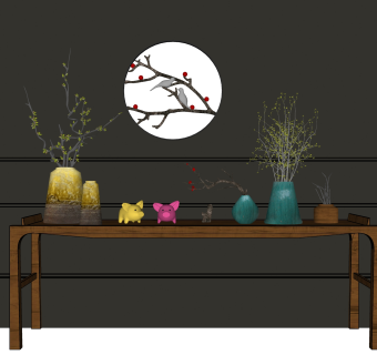 新中式插花花瓶摆件草图大师模型,现代装饰品su模型下载