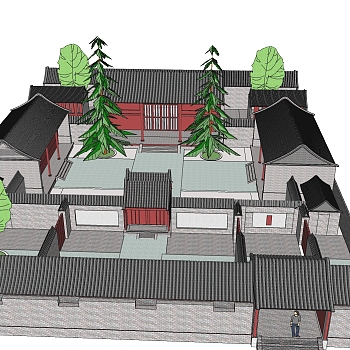 传统四合院建筑草图大师模型分享免费下载