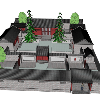 传统四合院建筑草图大师模型分享免费下载