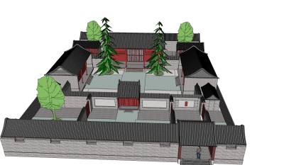 传统四合院建筑草图大师模型分享免费下载