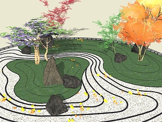 日式庭院景观小品su模型、枯山<em>水草</em>图大师模型下载
