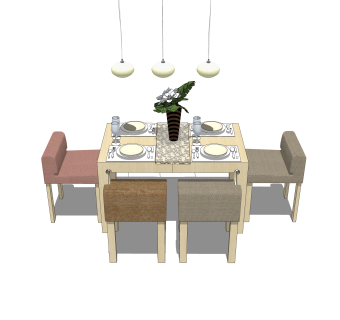 现代简约餐桌椅草图大师模型，餐桌椅skb文件