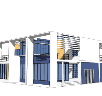 现代独栋别墅草图大师模型下载，独栋别墅sketchup模型