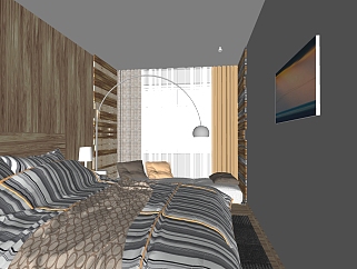 北欧自然风卧室免费su模型，卧室skb文件下载