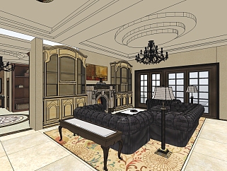 现代欧式客厅草图大师模型，欧式客厅sketchup模型下载