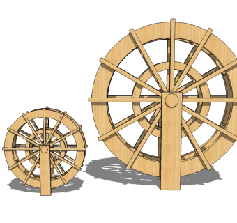 木质水车su模型下载、水车草图大师模型下载