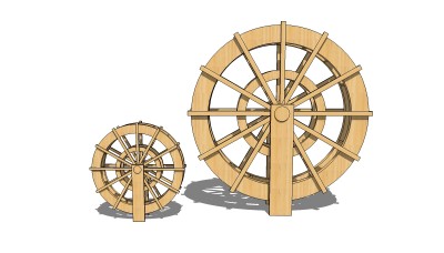 木质水车su模型下载、水车草图大师模型下载