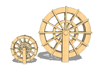 木质水车su模型下载、水车草图大师模型下载