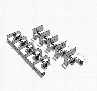 现代屏风隔断办工桌草图大师模型，办工桌skp模型下载