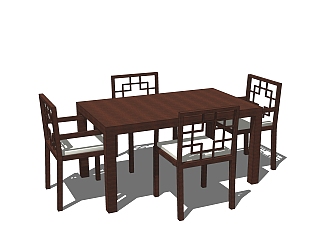 新中式餐桌su模型，古代桌子<em>四人餐桌</em>草图大师模型下载