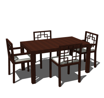 新中式餐桌su模型，古代桌子四人餐桌草图大师模型下载