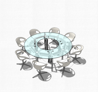 现代圆形玻璃会议桌草图大师模型，会议桌skp模型下载