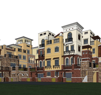 欧式连排别墅草图大师模型下载，别墅外观sketchup模型分享