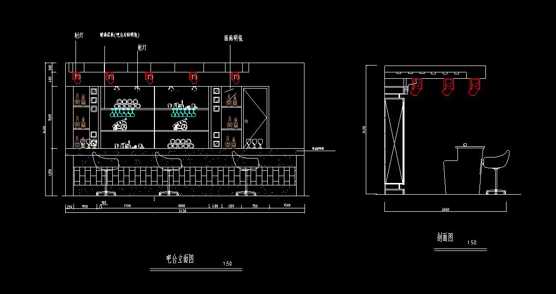 咖啡厅吧台立面图图片