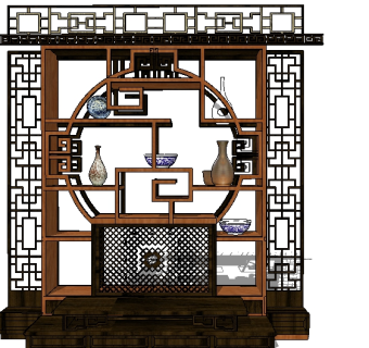 新中式博古架草图大师模型，博古架sketchup模型下载