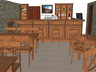咖啡厅内部空间草图大师，SU 模型免费下载