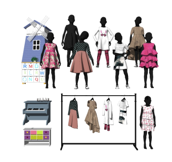 现代儿童模特童装组合草图大师模型，童装sketchup模型skp文件分享
