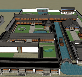 传统四合院建筑草图大师模型分享免费下载
