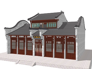 中式古建商会草图大师模型，古建商会sketchup模型免费下载