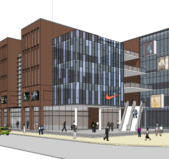 现代商业街草图大师模型，商业综合体sketchup模型免费下载