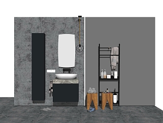 现代浴室柜洗手台组合su模型，洗手台草图大师模型下载·