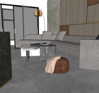  现代轻奢客餐厅su模型，客餐厅沙发茶几sketchup模型下载