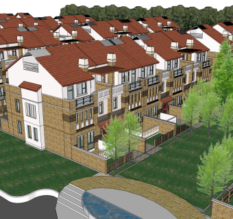 欧式联排别墅su模型，别墅sketchup模型下载