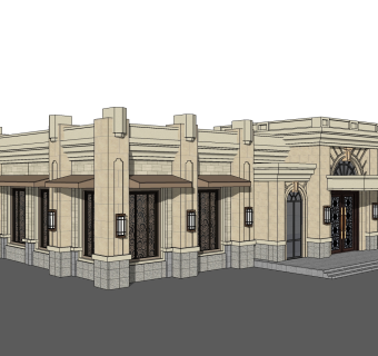 欧式售楼处建筑方案草图大师模型，售楼部建筑沙盘sketchup模型免费下载