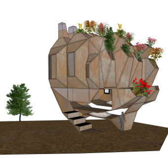 现代异形别墅草图大师模型，别墅外观sketchup模型下载