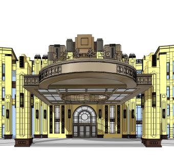 欧式酒店外观草图大师模型，酒店外观sketchup模型免费下载