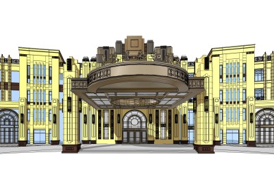 欧式酒店外观草图大师模型，酒店外观sketchup模型免费下载