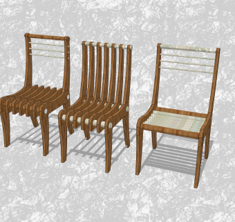 现代休闲椅草图大师模型，实木背靠椅su模型下载