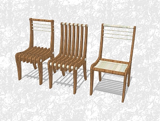 现代休闲椅草图大师模型，实木背靠椅su模型下载