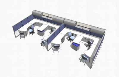 现代隔断办工桌草图大师模型，办工桌sketchup模型下载