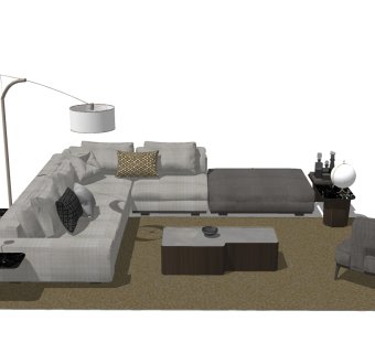 现代转角多人沙发su模型，沙发skp模型下载