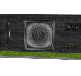 中式景观墙skp文件下载，景观墙SU模型