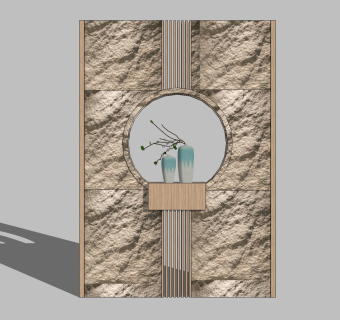 新中式背景墙skb文件，背景墙草图大师模型下载