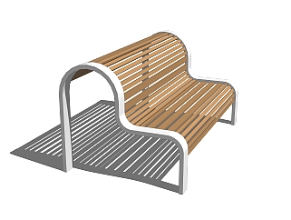 现代公园实木座椅草图大师模型，户外座椅sketchup模型下载